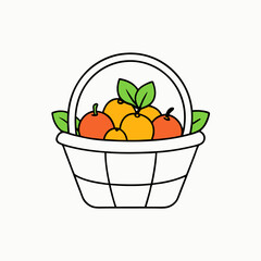Fruit Basket Coloring Page  Vector Design on White Background