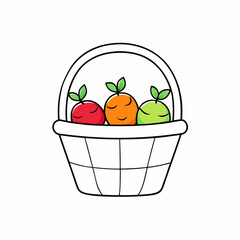 Fruit Basket Coloring Page  Vector Design on White Background