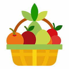 Fruit Basket Coloring Page  Vector Design on White Background