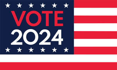 Obraz premium USA 2024 Presidential Election background with American flag colors design. Election event banner, card, poster, template, voting communication, background. Vote day, November 5. Vector illustration.