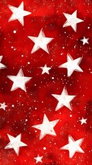 White Stars on Red Background, Abstract Image, Texture, Pattern, Wallpaper, Cover and Screen of Smartphone, Cell Phone, Computer, Laptop, 9:16 and 16:9 Format