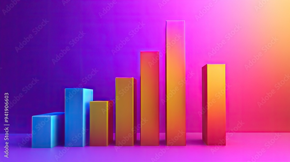 Poster modern 3d bar chart with vibrant colors, data visualization concept, and minimalistic background -