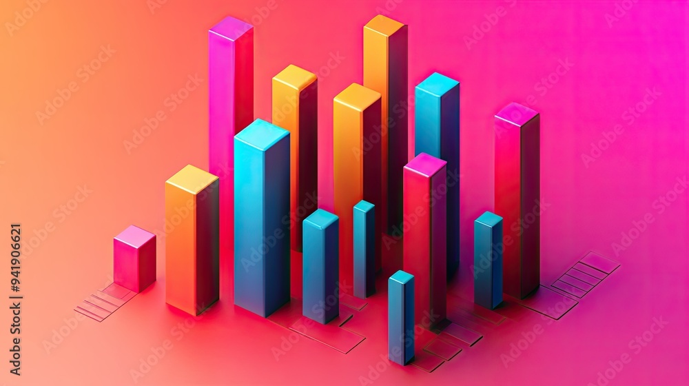 Poster modern 3d bar chart with vibrant colors, data visualization concept, and minimalistic background -