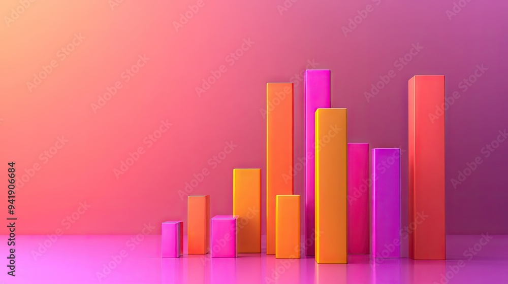 Poster modern 3d bar chart with vibrant colors, data visualization concept, and minimalistic background -