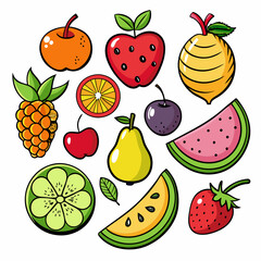Fruit Doodles Clip Art Set on White Background