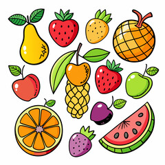 Fruit Doodles Clip Art Set on White Background