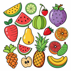 Fruit Doodles Clip Art Set on White Background