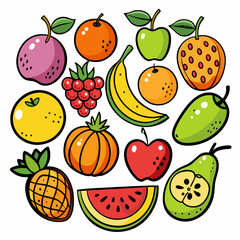 Fruit Doodles Clip Art Set on White Background