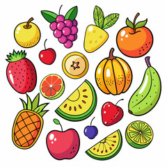 Fruit Doodles Clip Art Set on White Background