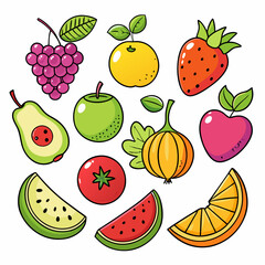 Fruit Doodles Clip Art Set on White Background