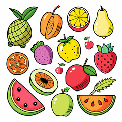 Fruit Doodles Clip Art Set on White Background