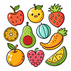 Fruit Doodles Clip Art Set on White Background