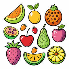 Fruit Doodles Clip Art Set on White Background