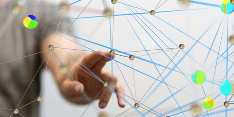 Global network. Blockchain. 3D illustration. Neural networks and artificial intelligence. Abstract