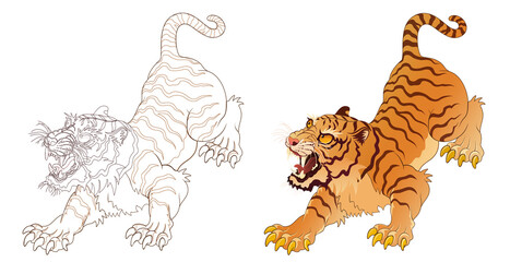Tiger line artwork, tattoo design, artwork background material, transparent background 건대타투 타투달 호랑이 문신도안