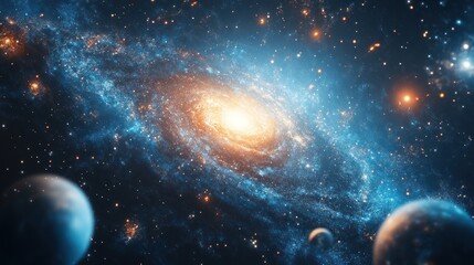 Obraz premium A Spiral Galaxy with Planets and Stars in the Cosmic Void
