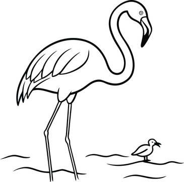 recommend clip art: Kid-friendly flamingo coloring page with simple line art
                    