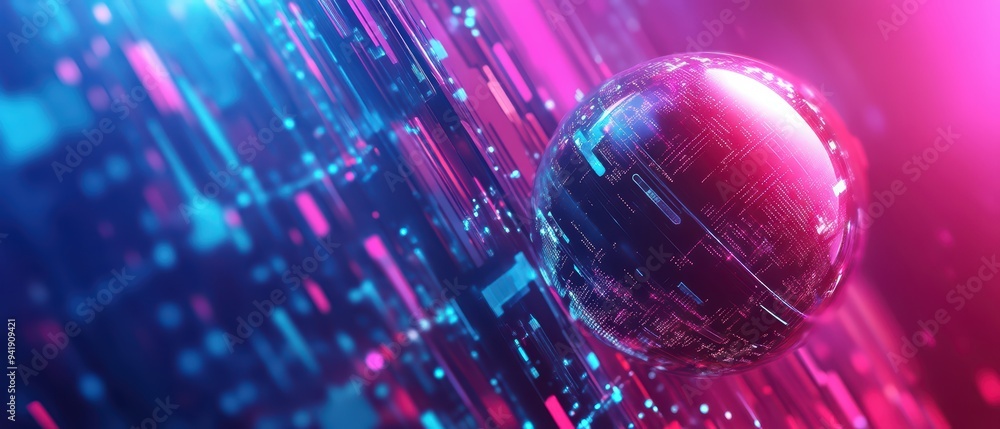 Aufkleber a vibrant digital sphere surrounded by colorful data streams, representing technology and innovation