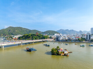 Aerial shot of Po Nagar Ancient Tower, Nha Trang City, Vietnam.