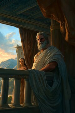 Greek God and Goddess Zeus and Hera on a Balcony in Olympus Concept Art