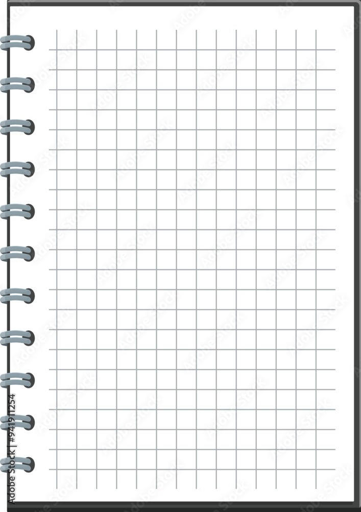 Poster blank squared notebook with metal spiral binding is isolated on white background for your message
