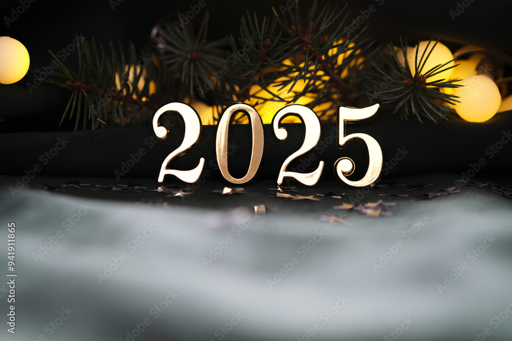 Wall mural new year's holiday background with bokeh with the number of the year 2025.