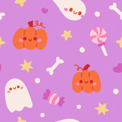 Seamless vector cozy pattern with vector halloween and magical elements. Cute background design.