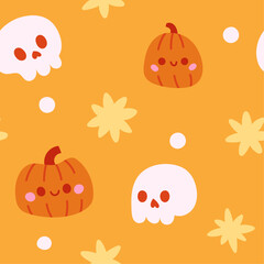 Seamless vector cozy pattern with vector halloween and magical elements. Cute season illustration design.