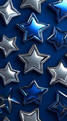 Obraz premium Silver Stars on Blue Background, Abstract Image, Texture, Pattern, Wallpaper, Cover and Screen of Smartphone, Cell Phone, Computer, Laptop, 9:16 and 16:9 Format
