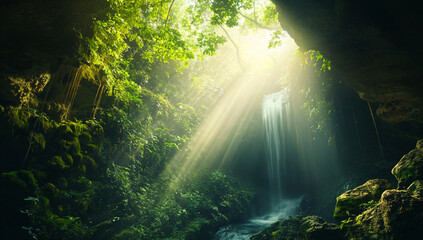 Sunbeams Waterfall Cave.