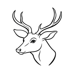 Single line art vector of a deer head in side view with a white background, minimalist and elegant.