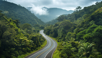Fototapeta premium highway in the mountains surrounded by lush green forests