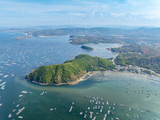 Song Cau Town, Xuan Dai Bay, Phu Yen Province, Vietnam. Aerial view of beautiful coastal village
