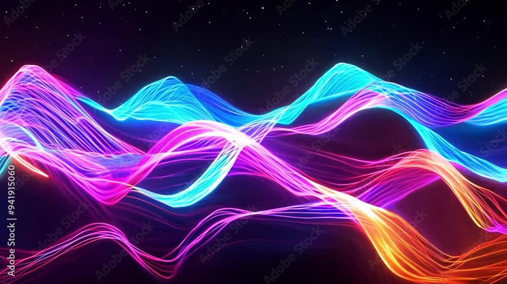 Poster colorful waves of light swirl and dance against a deep backdrop, creating a mesmerizing visual effec
