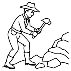 Geologist at Work Rock Examination with Hammer