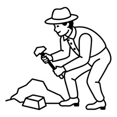 Geologist at Work Rock Examination with Hammer