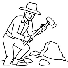 Geologist at Work Rock Examination with Hammer