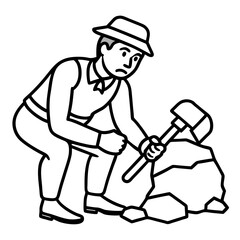 Geologist at Work Rock Examination with Hammer