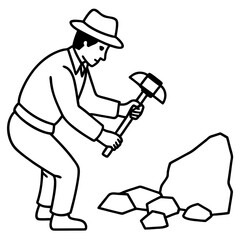 Geologist at Work Rock Examination with Hammer