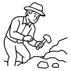 Geologist at Work Rock Examination with Hammer