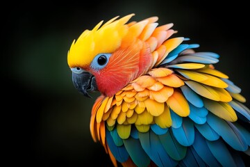 Obraz premium Beautiful birds with vibrant, multi-colored feathers highlighted in a close-up photo, showcasing their stunning beauty