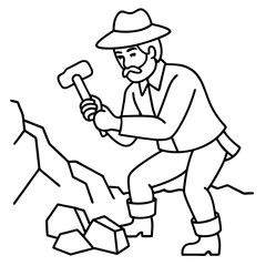 Geologist at Work Rock Examination with Hammer