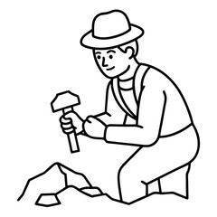 Geologist at Work Rock Examination with Hammer