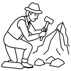 Geologist at Work Rock Examination with Hammer