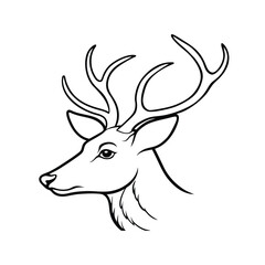 Single line art vector of a deer head in side view with a white background, minimalist and elegant.