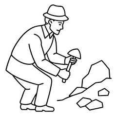 Geologist at Work Rock Examination with Hammer