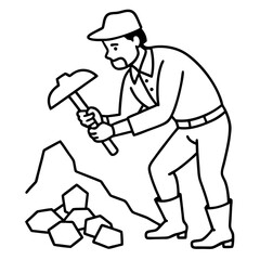 Geologist at Work Rock Examination with Hammer