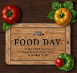 World Food Day Concept. World food day concept with vegetables. Food Day conceptual background. Poster or template design with human given vegetables to another person for World Food Day concept.