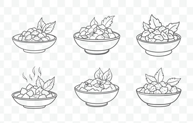 Print Thai Basil Chicken Art Vector Set with Detailed Line Illustrations of Popular Thai Dish