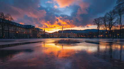 Naklejka premium Sunset Reflection in City Square
